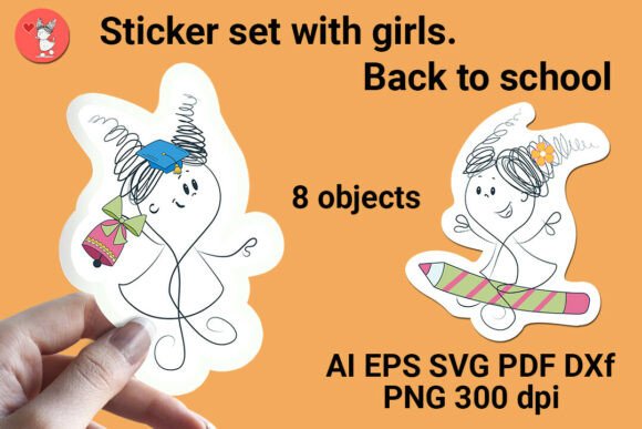 Sticker Set with Girls. Back to School: A Versatile Creative Resource
